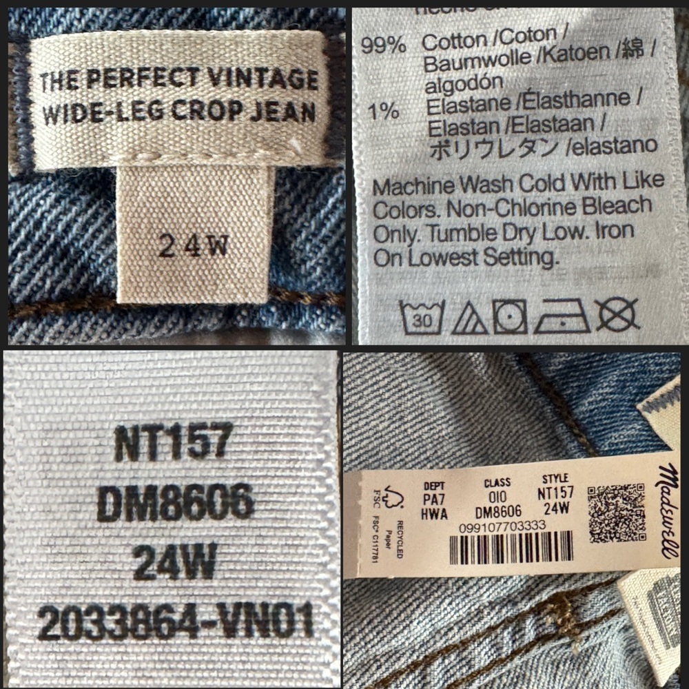 Madewell NT157 The Perfect Vintage Wide-Leg Crop Jeans Hallstead Wash (24W) - Picture 5 of 17